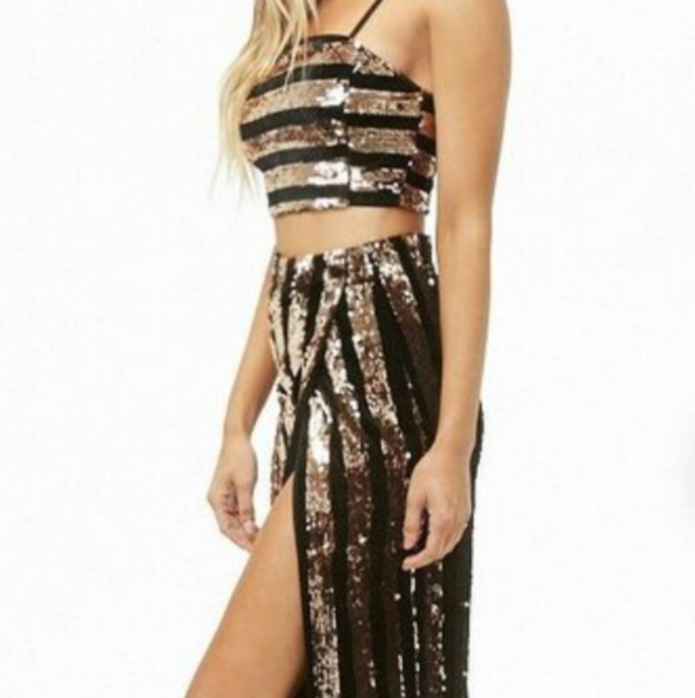 Forever21 Black & Gold Sequin 2 piece